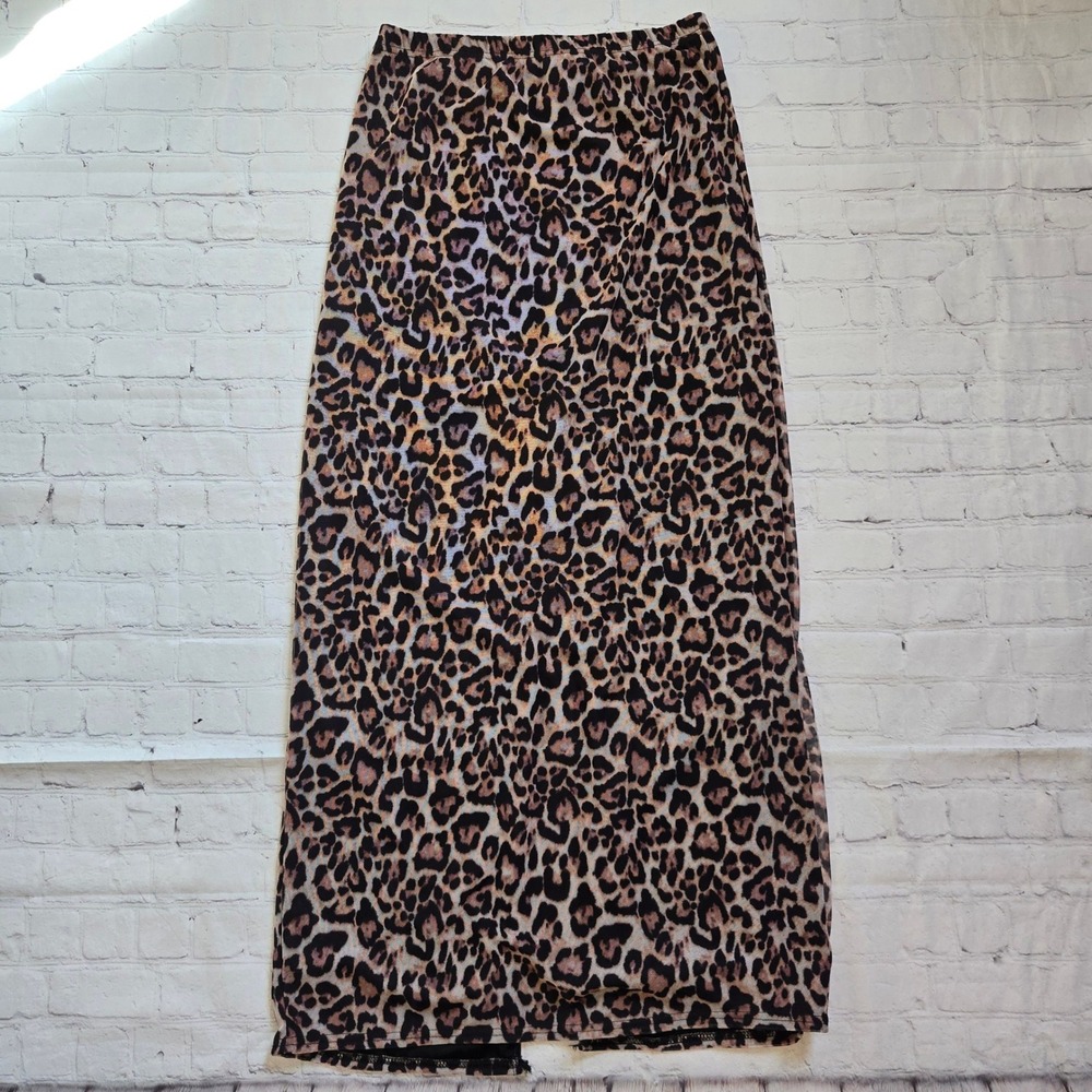PrettyLittleThing Leopard Print micro Mesh Maxi Skirt back Slit B US 10